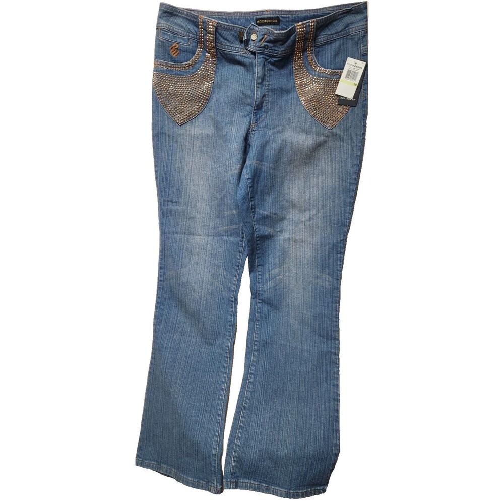 ROCA WEAR JEANS Women Size 18 Beaded  Light Wash Blue Stretch   see picturs